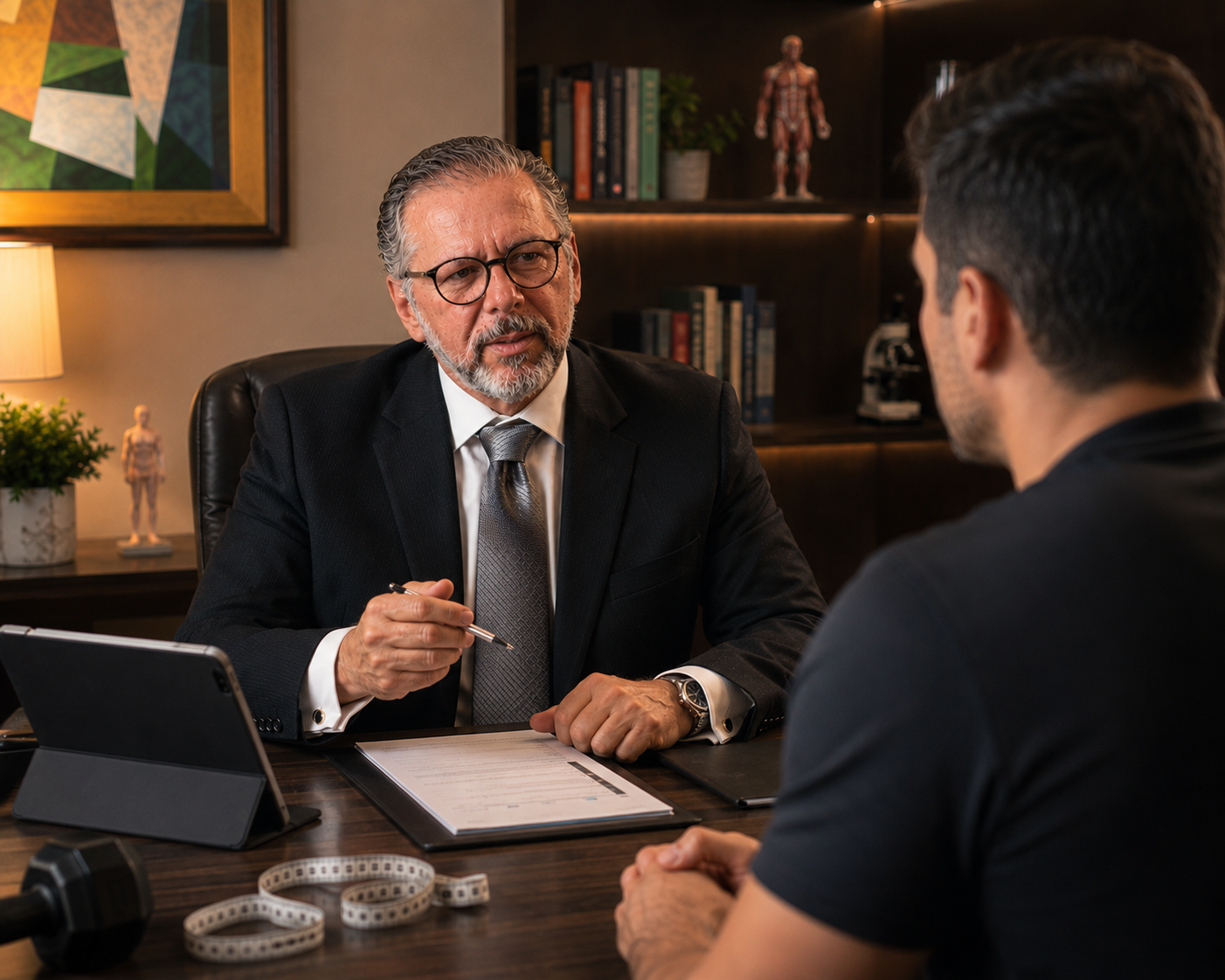 Dr. Wanderley em consulta de performance física com paciente